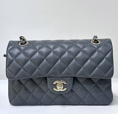 CHANEL Caviar Quilted Small Double Flap Dark Grey