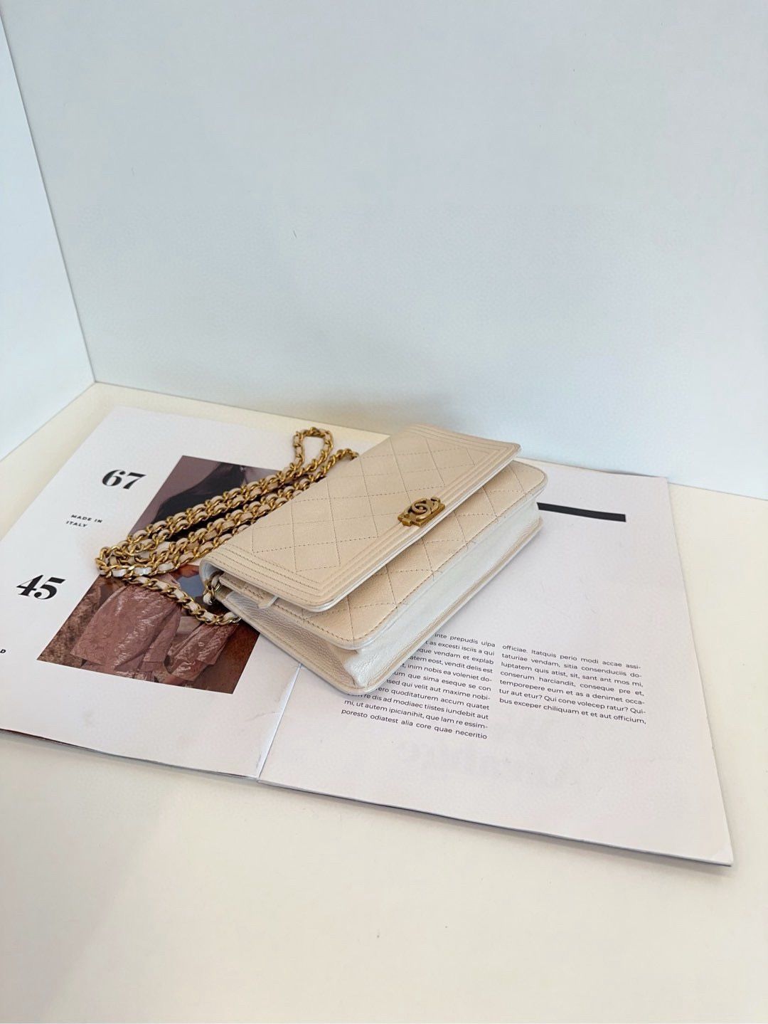 Chanel Leboy WOC chain bag white