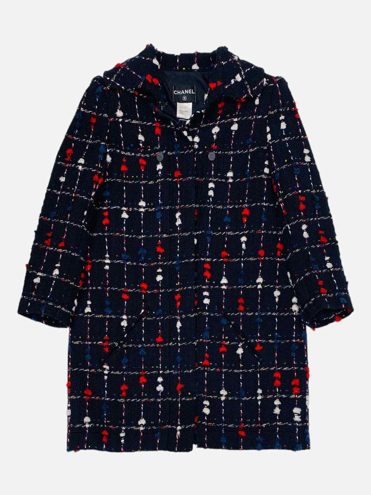 CHANEL Navy Blue w/ Beige & Red Size US 12 Coat