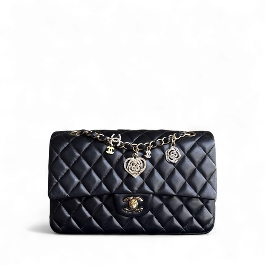 Chanel Classic Flap Seasonal - Valentines Special Edition 25CM Quilted Lambskin Black Gold Hardware Series 19