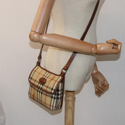 BURBERRYSs Nova Check Shoulder Bag PVC Leather Beige Auth 76100