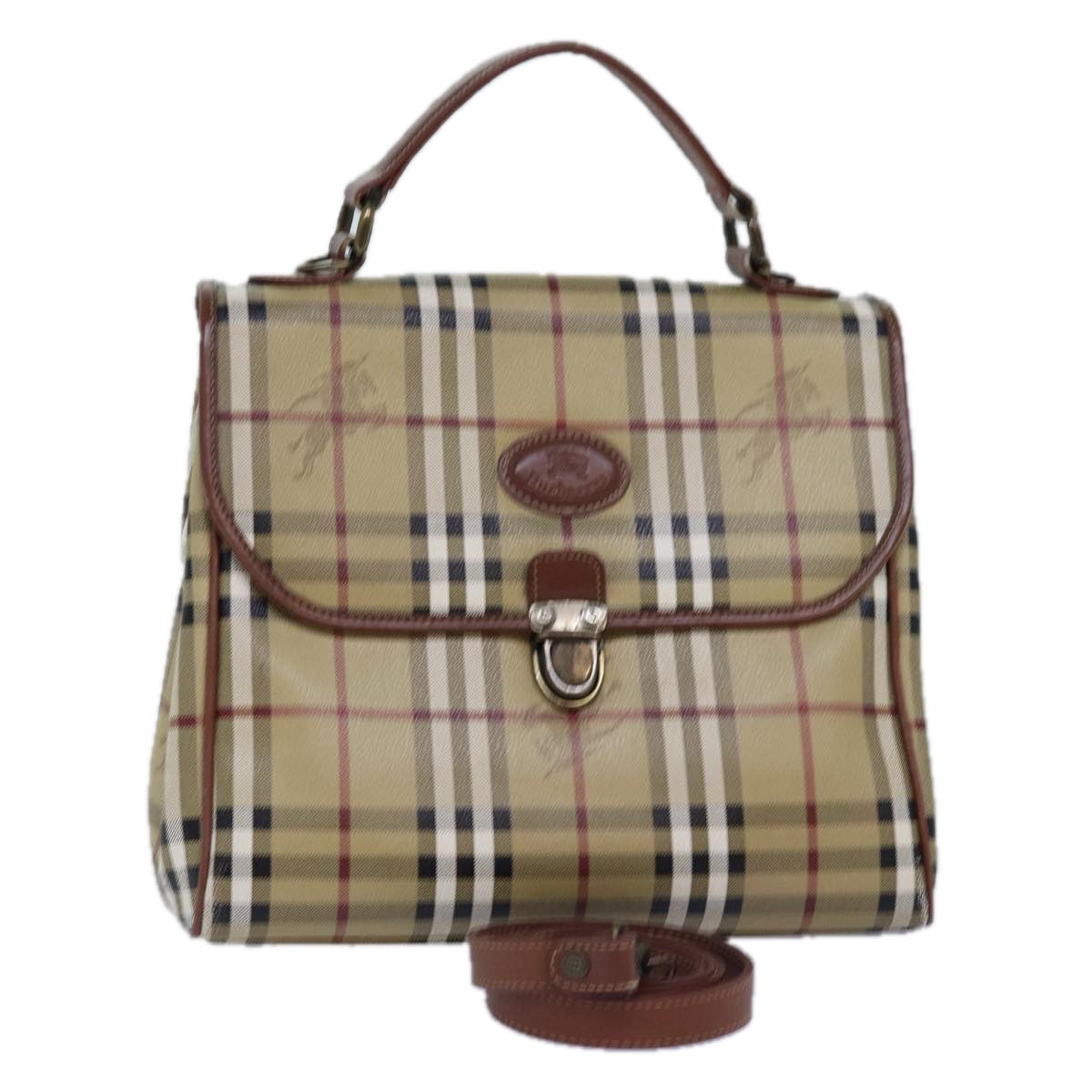 BURBERRYSs Nova Check Hand Bag PVC Leather 2way Beige Auth 76101