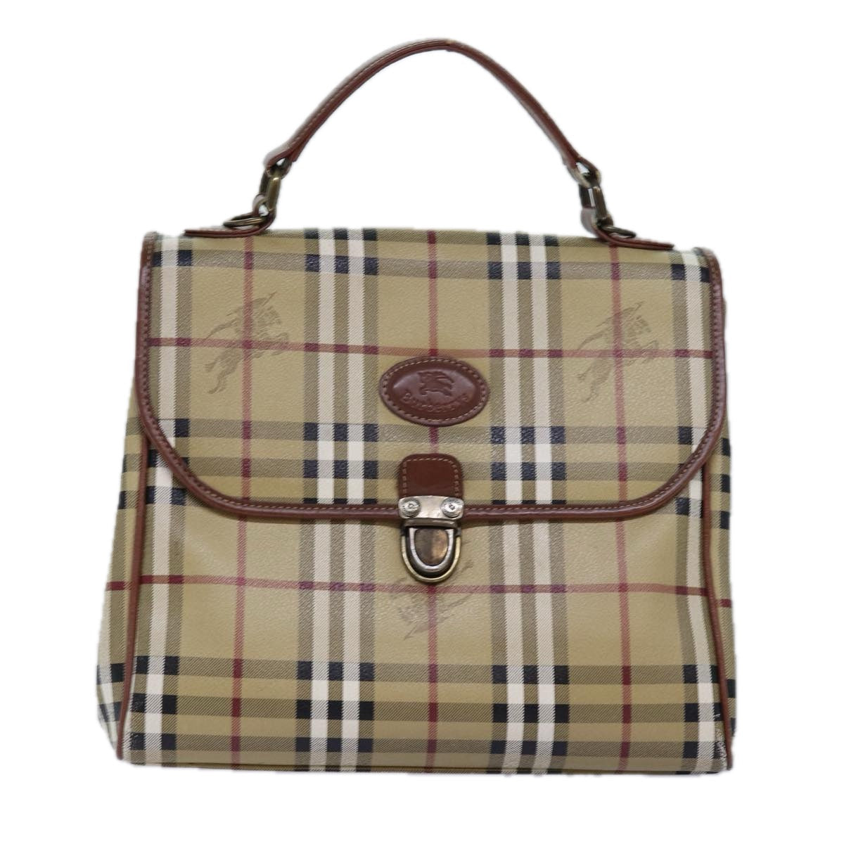 BURBERRYSs Nova Check Hand Bag PVC Leather 2way Beige Auth 76101