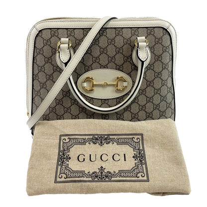 GUCCI GG Supreme 1955 Horsebit Medium Mystic White Top Handle Crossbody