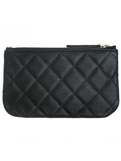 CC Logo Mini Caviar Leather Pouch Bag Black Chanel