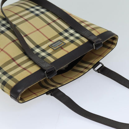 BURBERRY Nova Check Tote Bag Canvas Beige Dark Brown Auth 76724