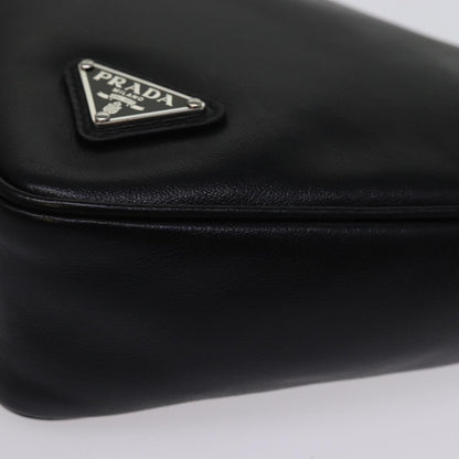 PRADA Triangle Clutch Bag Leather Black Auth 76762A