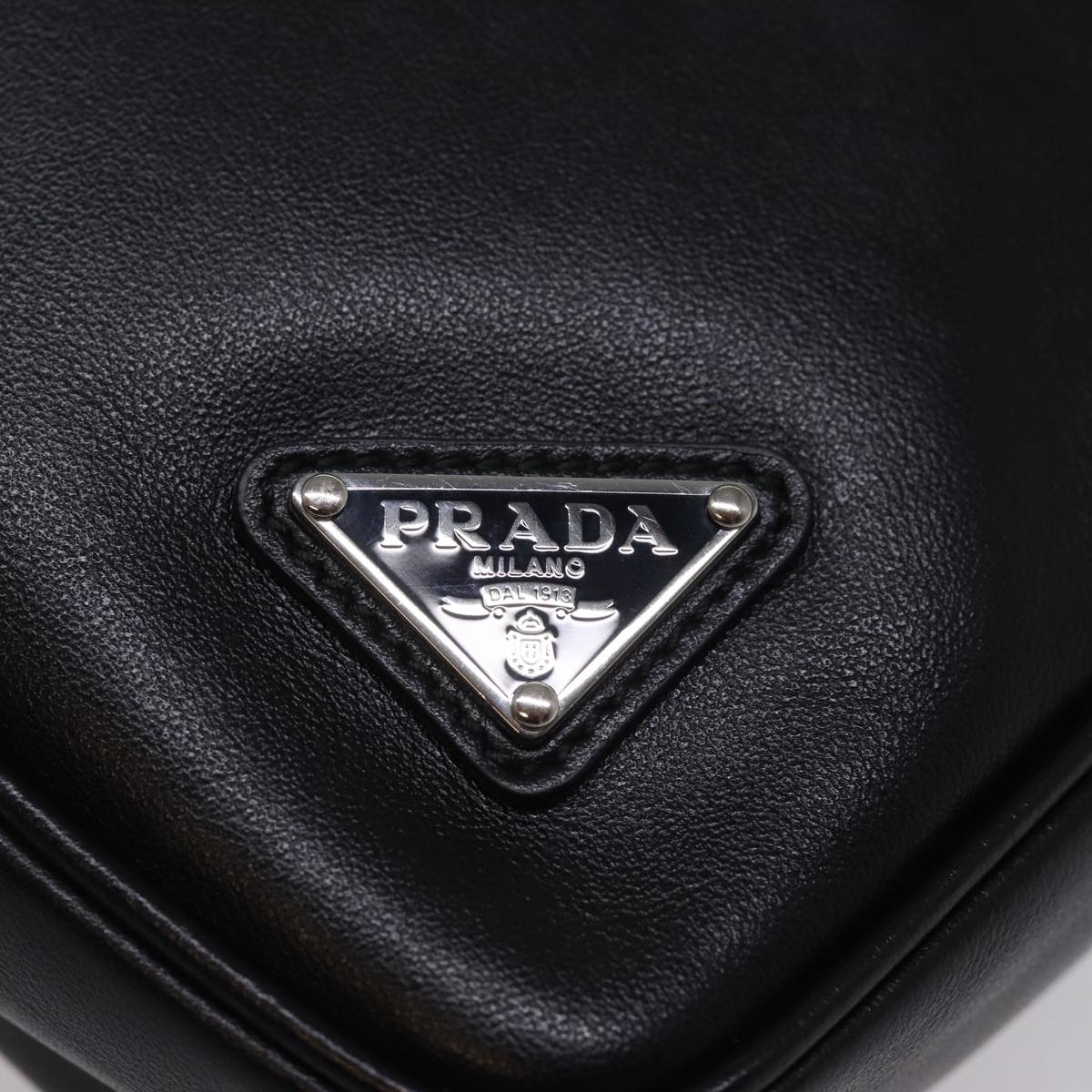 PRADA Triangle Clutch Bag Leather Black Auth 76762A