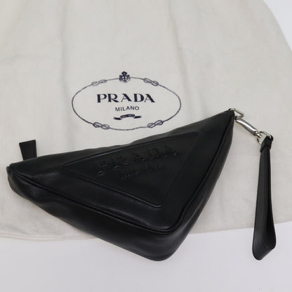 PRADA Triangle Clutch Bag Leather Black Auth 76762A