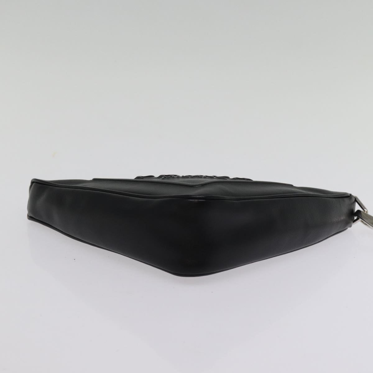 PRADA Triangle Clutch Bag Leather Black Auth 76762A