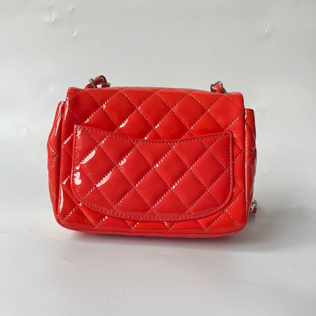 Chanel Classic Flap Mini Square Coral Orange Patent Lambskin Crossbody Bag