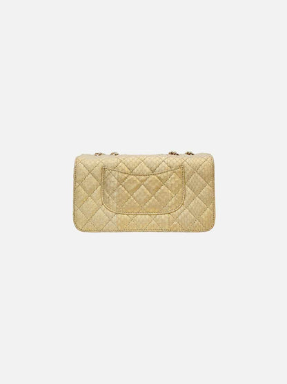 CHANEL 3 Accordian Flap Beige Quilted Shoulder Bag