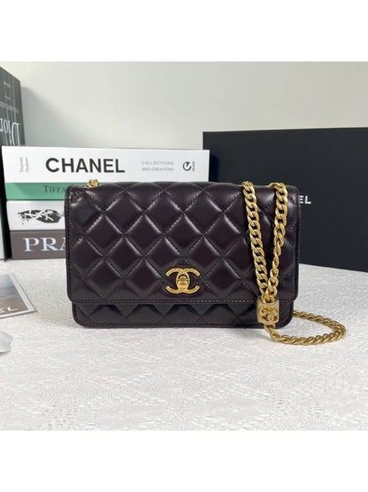 CC Logo Chain Lambskin Cross Bag Navy Chanel