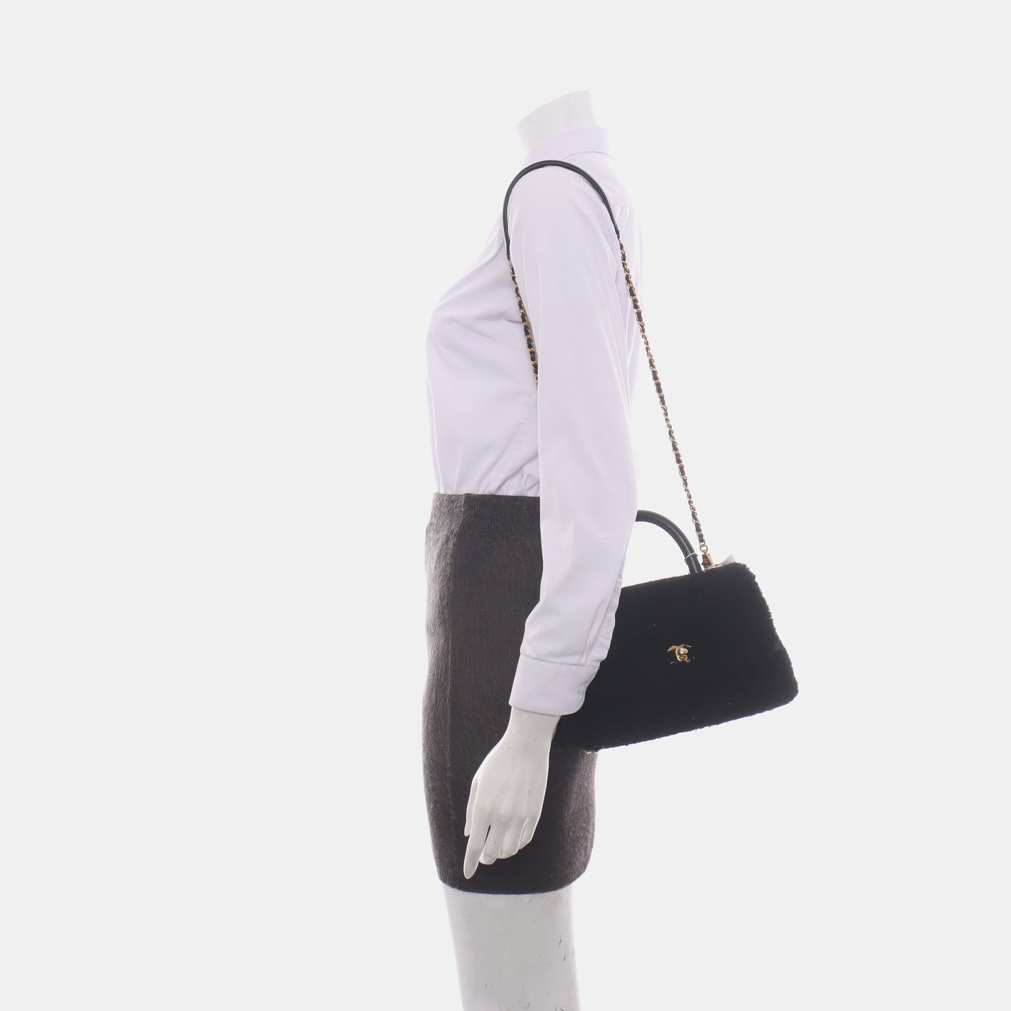 Chanel Coco Handle Small Black Shearling Gold Hardware, 2017
