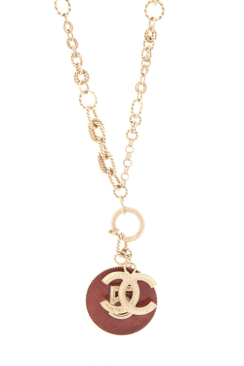 Chanel No.5  Gold & Red Enamel Pendant Necklace