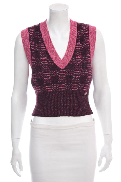 Chanel Pink Knit Cropped Vest SZ 36
