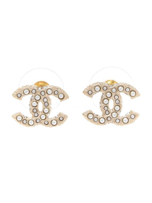 Earrings Metal Strass Resin & Gold Pearly White Chanel