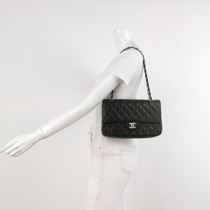 Chanel Timeless Classic Flap Medium Black Lambskin Leather Silver Hardware, 2006-08