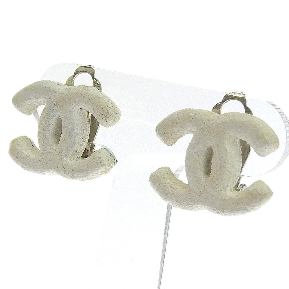 CHANEL Earring metallic White COCO Mark Women Used