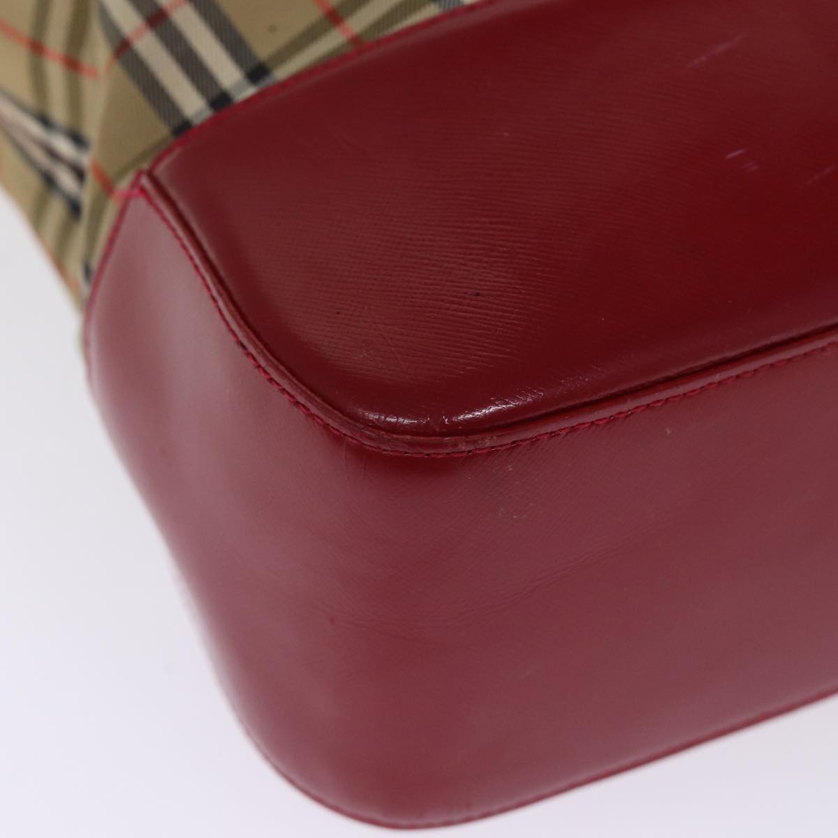 BURBERRYSs Nova Check Shoulder Bag Canvas Leather Beige Red Auth 77378