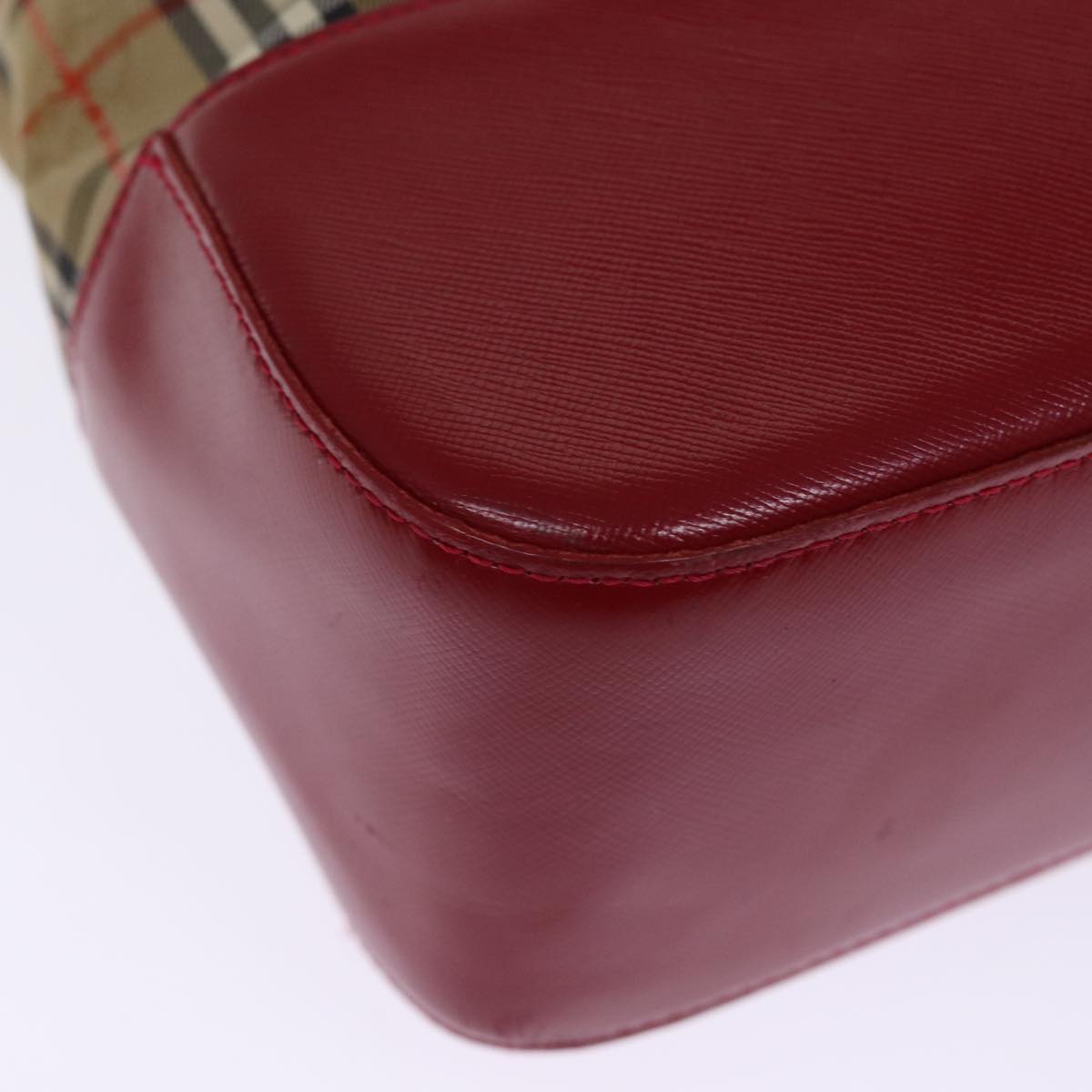 BURBERRYSs Nova Check Shoulder Bag Canvas Leather Beige Red Auth 77378