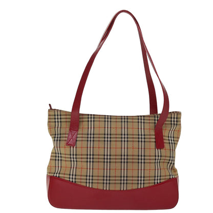BURBERRYSs Nova Check Shoulder Bag Canvas Leather Beige Red Auth 77378