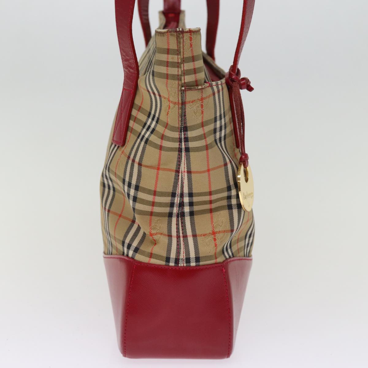 BURBERRYSs Nova Check Shoulder Bag Canvas Leather Beige Red Auth 77378
