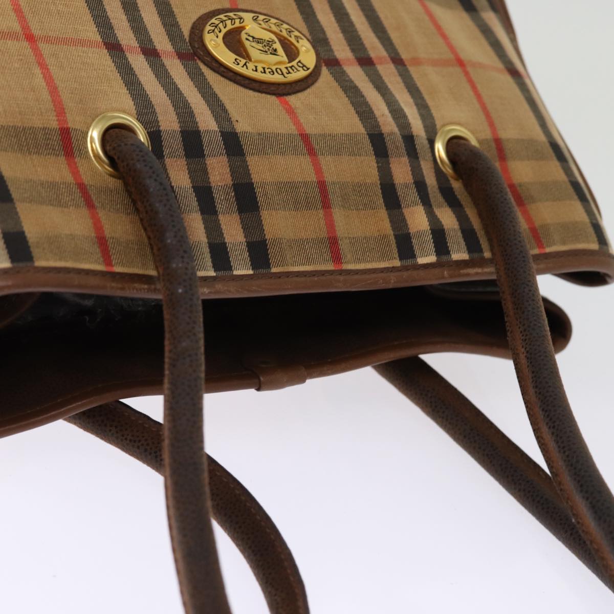 BURBERRYSs Nova Check Tote Bag Canvas Beige Auth 77379