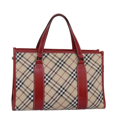 BURBERRY Nova Check Blue Label Hand Bag Canvas Beige Red Auth 77380