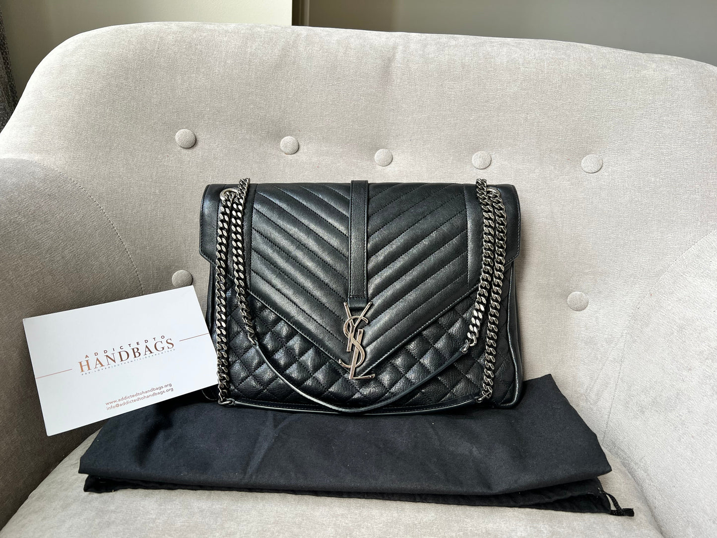 Yves Saint Laurent (YSL) Large Black Lambskin College