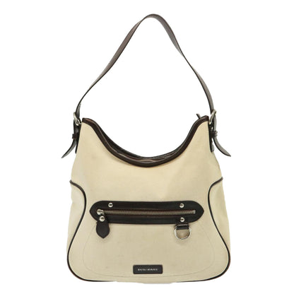 BURBERRY Shoulder Bag Canvas Cream Auth 77727