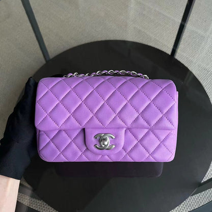 Chanel Classic Flap Mini - 20CM Rectangle Quilted Lambskin Purple Silver Hardware Series 29