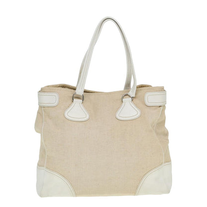 PRADA Tote Bag Canvas Beige Auth 77732