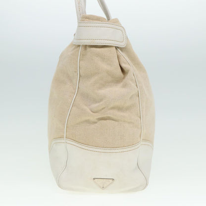 PRADA Tote Bag Canvas Beige Auth 77732