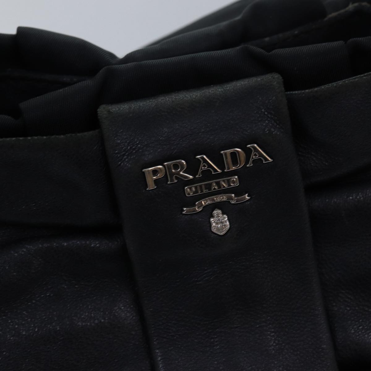 PRADA Hand Bag Nylon Leather Black Auth 77762