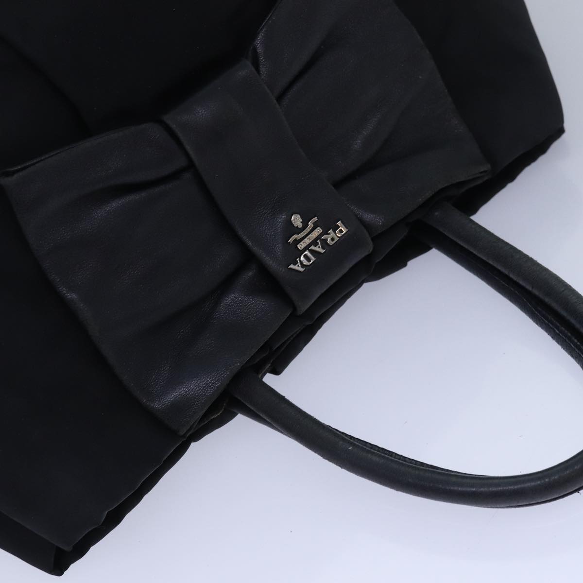 PRADA Hand Bag Nylon Leather Black Auth 77762