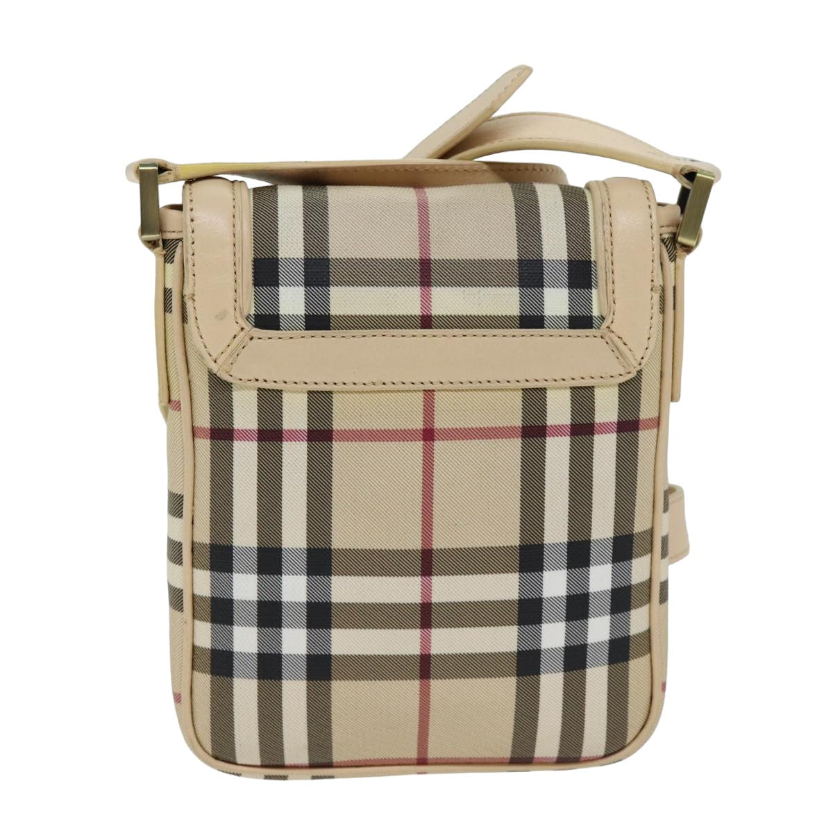 BURBERRY Shoulder Bag PVC Leather Beige Red Auth 77768