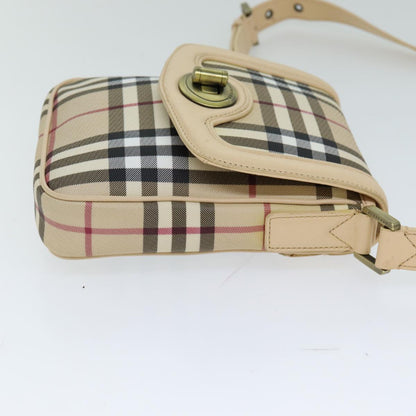BURBERRY Shoulder Bag PVC Leather Beige Red Auth 77768