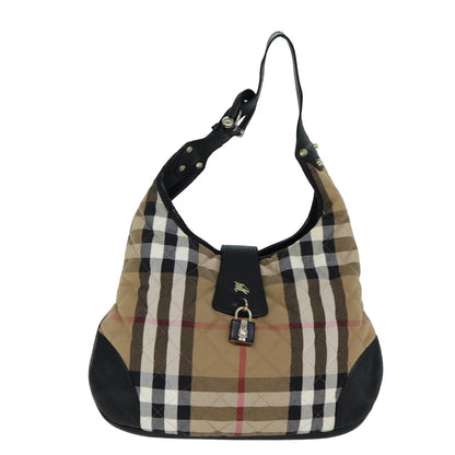 BURBERRY Nova Check Shoulder Bag Canvas Leather Beige Black Auth 77769