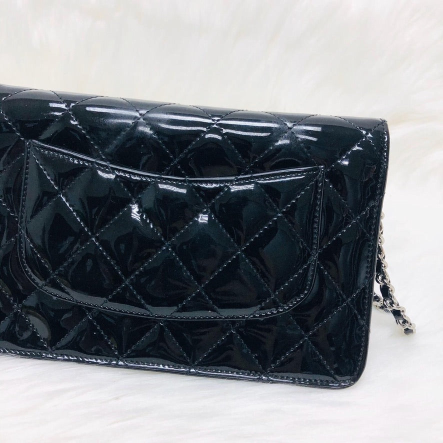 Wallet on Chain WOC with SHW in Black Quilted Patent Leather