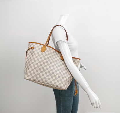 Louis Vuitton(LV) Damier Azur Neverfull  tote Bag MM White 24090878857261