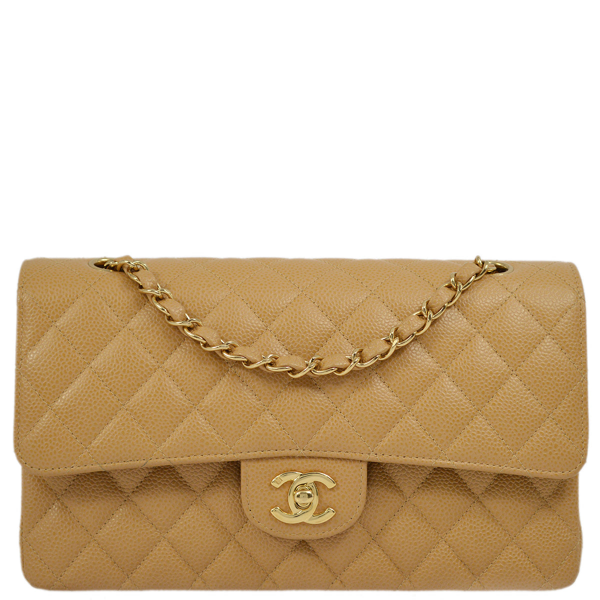 Chanel Beige Caviar Medium Classic Double Flap Shoulder Bag