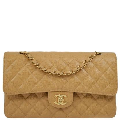 Chanel Beige Caviar Medium Classic Double Flap Shoulder Bag