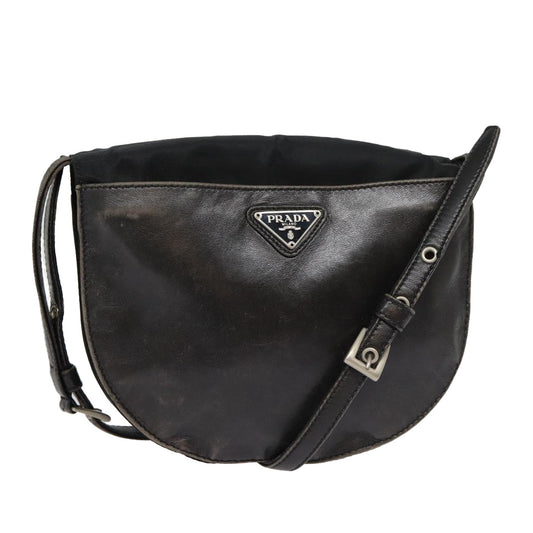 PRADA Shoulder Bag Leather Silver Black Auth 78102