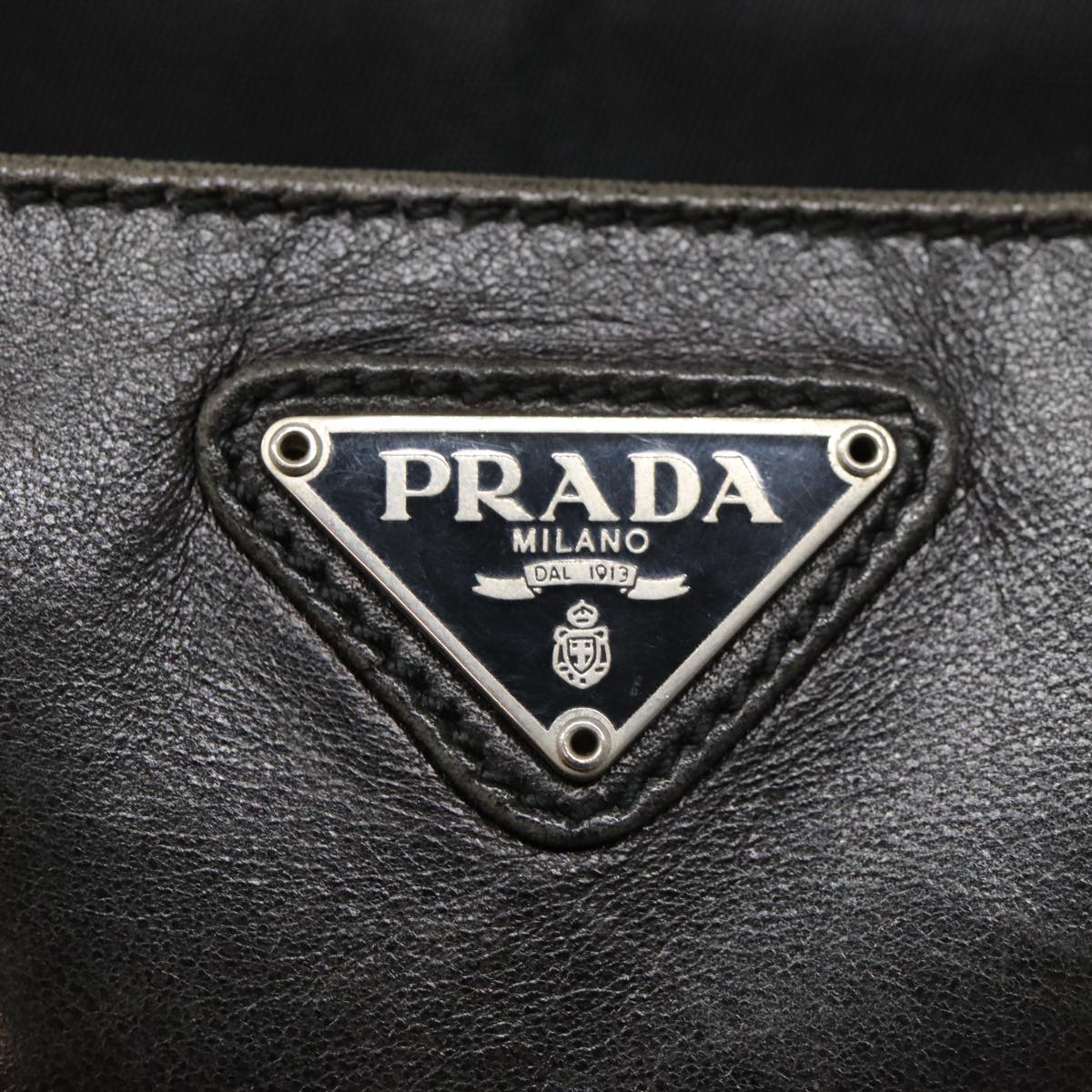 PRADA Shoulder Bag Leather Silver Black Auth 78102