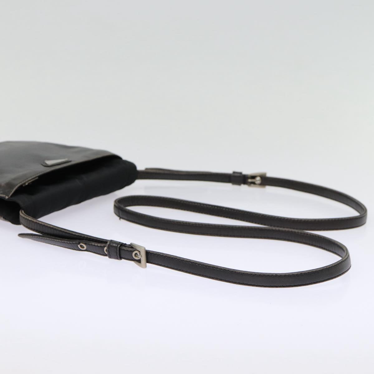 PRADA Shoulder Bag Leather Silver Black Auth 78102