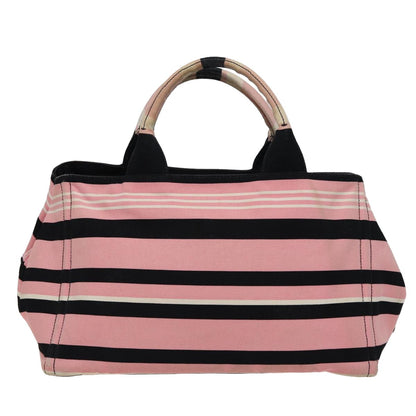 PRADA Canapa MM Hand Bag Canvas 2way Pink Navy Auth 78269