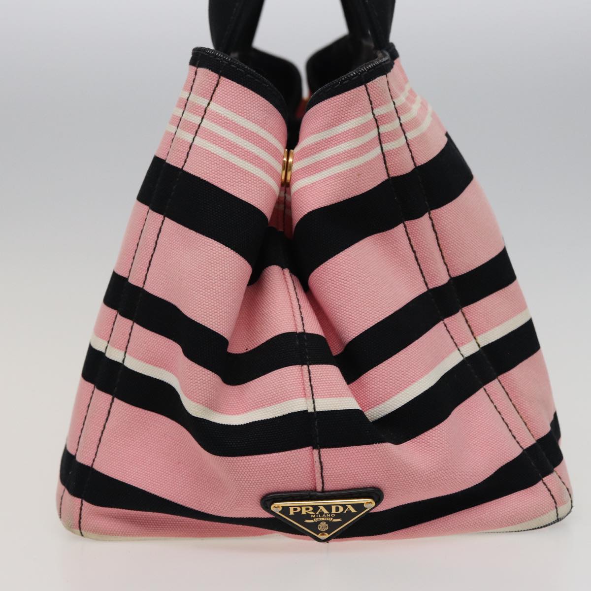 PRADA Canapa MM Hand Bag Canvas 2way Pink Navy Auth 78269