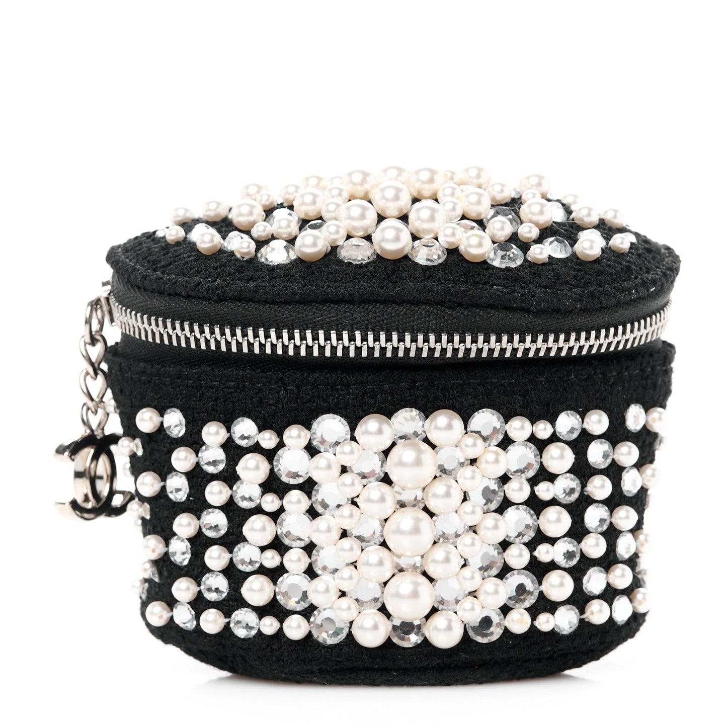 Tweed Pearl Lambskin Quilted Arm Coin Purse Black