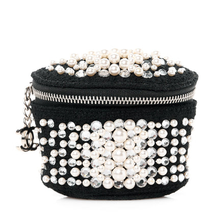 Tweed Pearl Lambskin Quilted Arm Coin Purse Black